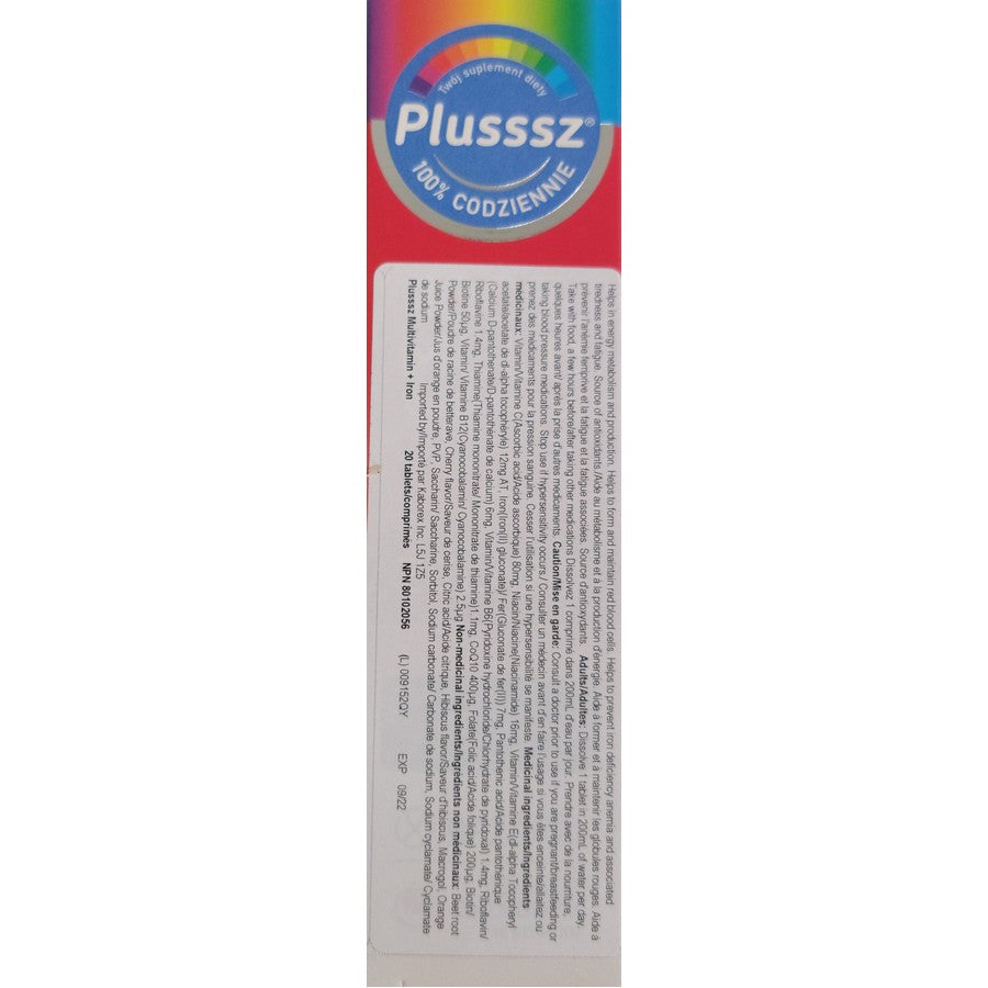 Plusssz, Multivitamin + Iron, 20 Effervescent Tablets - EuroMax Foods The Good Food Store