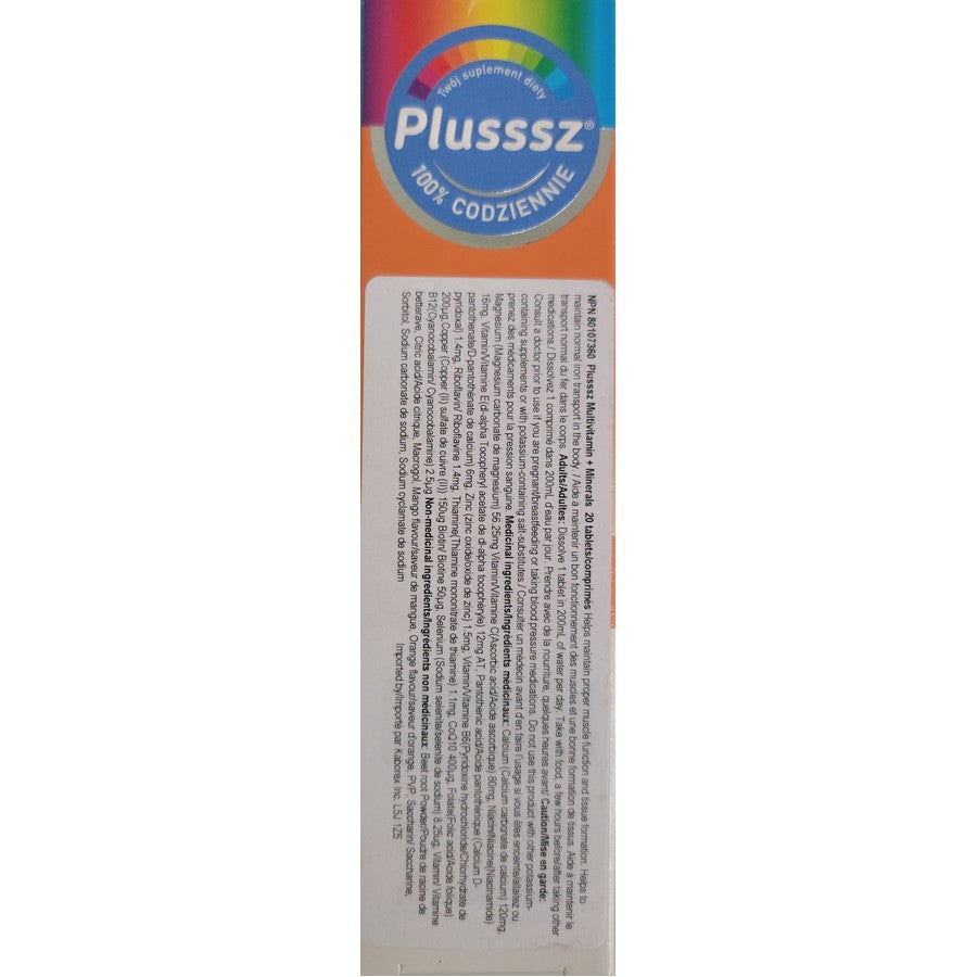 Plusssz, Multivitamin + Minerals, 20 Effervescent Tablets - EuroMax Foods The Good Food Store